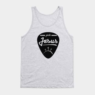 Pick Jesus (Guitar pick satire) Black graphic Tank Top